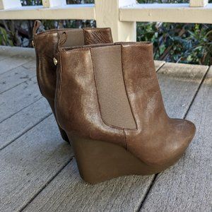 Jimmy Choo CHELSEA BROWN LEATHER WEDGE BOOT Bootie Sz 38/US 6.5 Italy